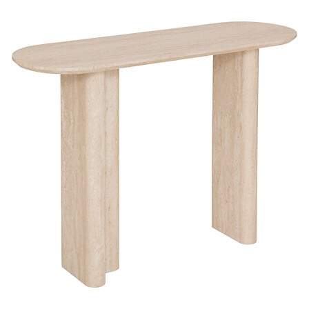 Ovalt MDF-konsolbord – travertin-look, 110x35x80 cm