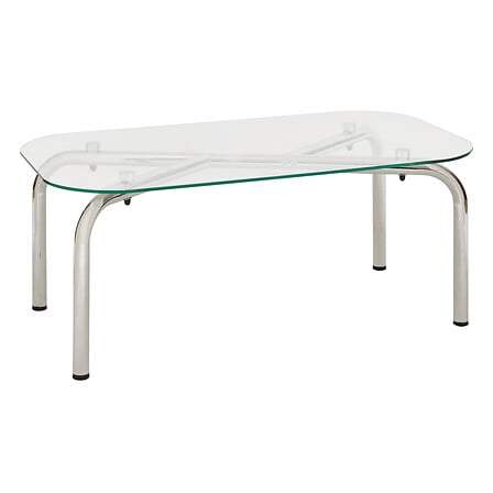 Rektangulært sofabord i glas, forkromet finish, 100x60 cm