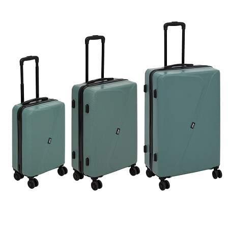 Sæt med 3 hårde kufferter med 4 dobbelte hjul L. 49,5 x P. 28,5 x H. 77 cm maks. grøn