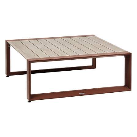 Sofabord i mahogni og aluminium – 97x97 cm, justerbare ben