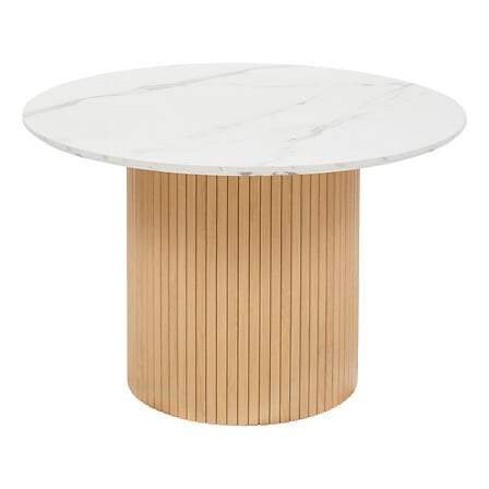 Rundt spisebord, 110 cm – Marmoreffekt, pladsbesparende