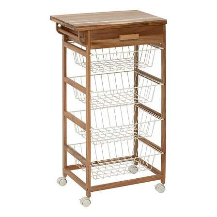 Trolley med 4 kurve, akacie og sort metal, 88,8 cm