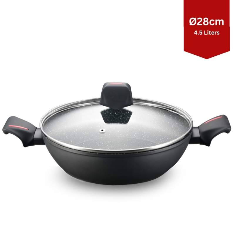 28 cm non-stick marmor stegepande, 4,5 l kapacitet