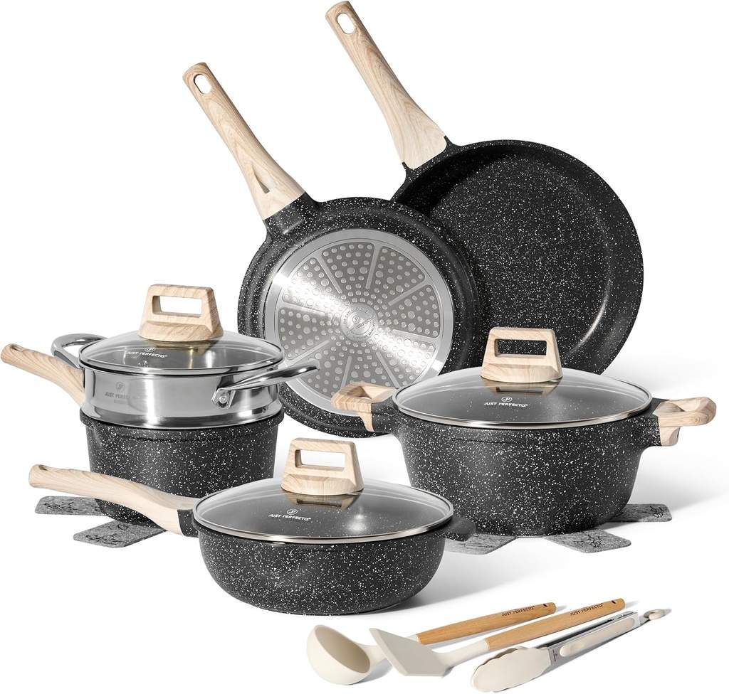 Granit Non-Stick Kokkärlsset, 14 delar med ångkokare | Hem & Hobby | Pryloteket