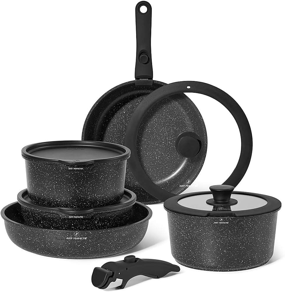 11-delt granit køkkengrejsæt – aftagelige håndtag, non-stick belægning