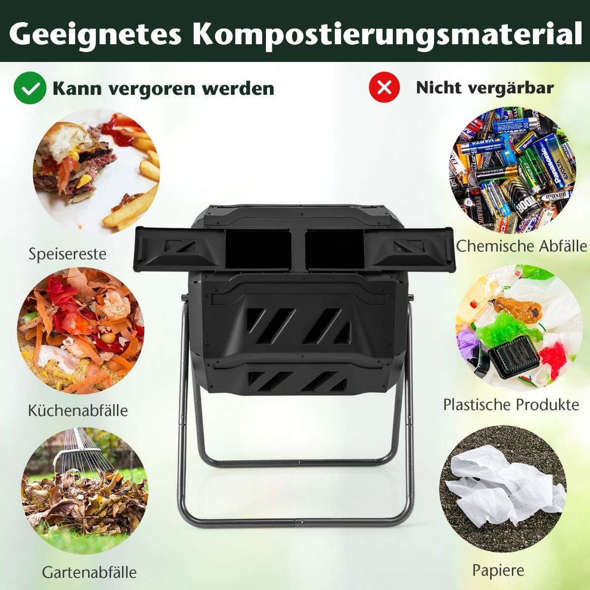 160L roterende kompostbeholder med dobbelt kammer – effektiv luftning