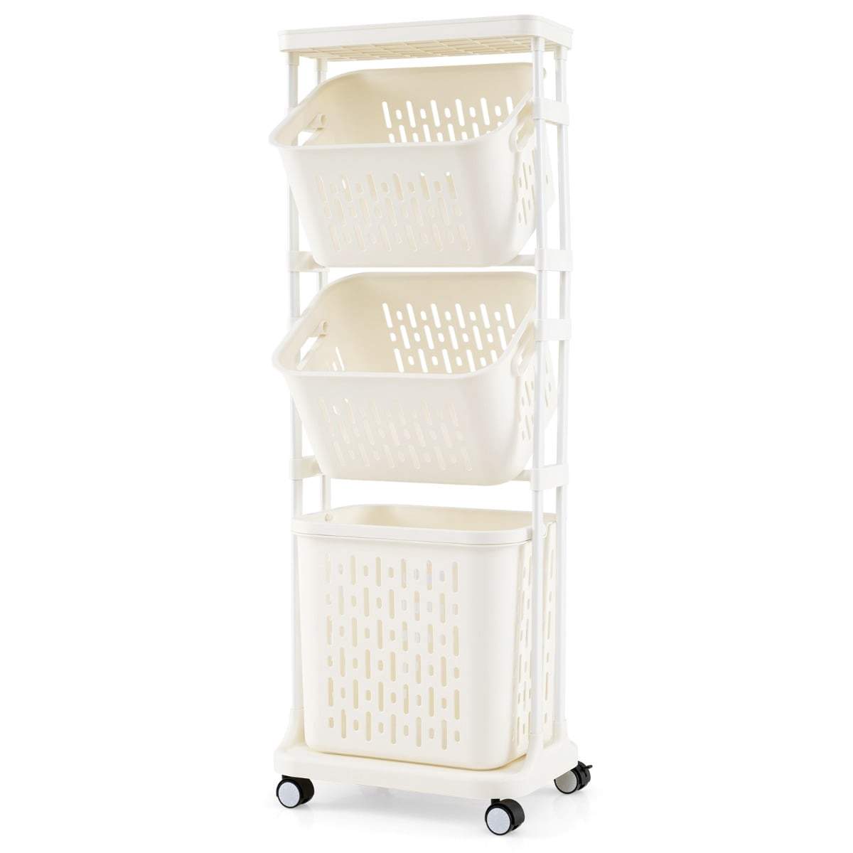 3-lags rullende vasketøjsvogn med kurve og håndtag