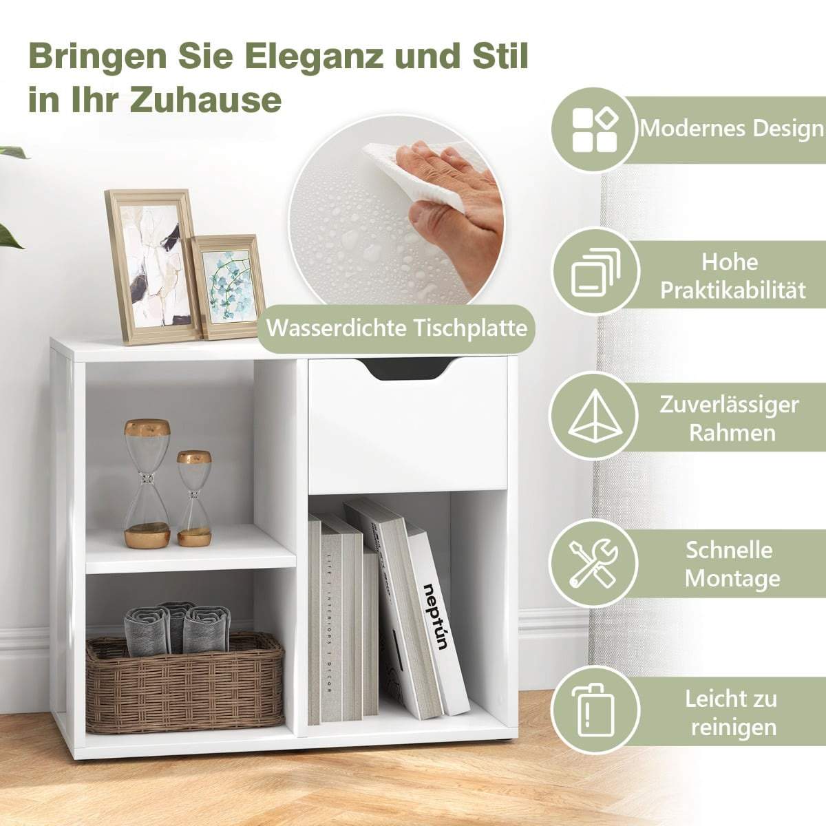 Vit bokhylla i trä med låda och 3 hyllor – 60x30x53 cm | Hem & Hobby | Pryloteket