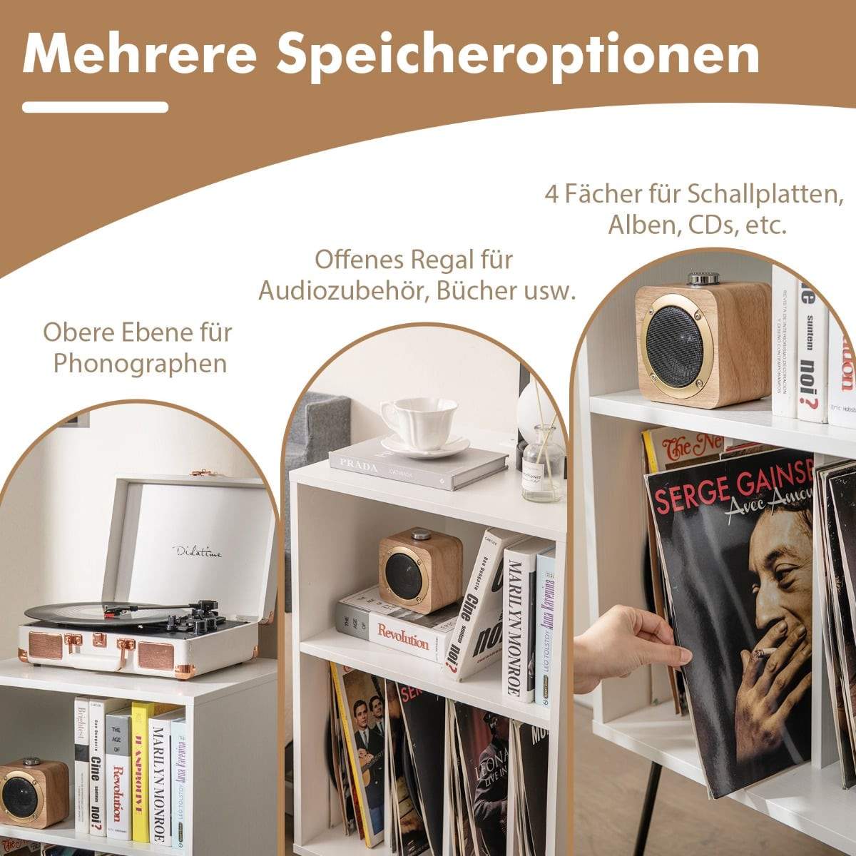 Pladespillerstativ med ladestation – 3-lags vinylorganisator