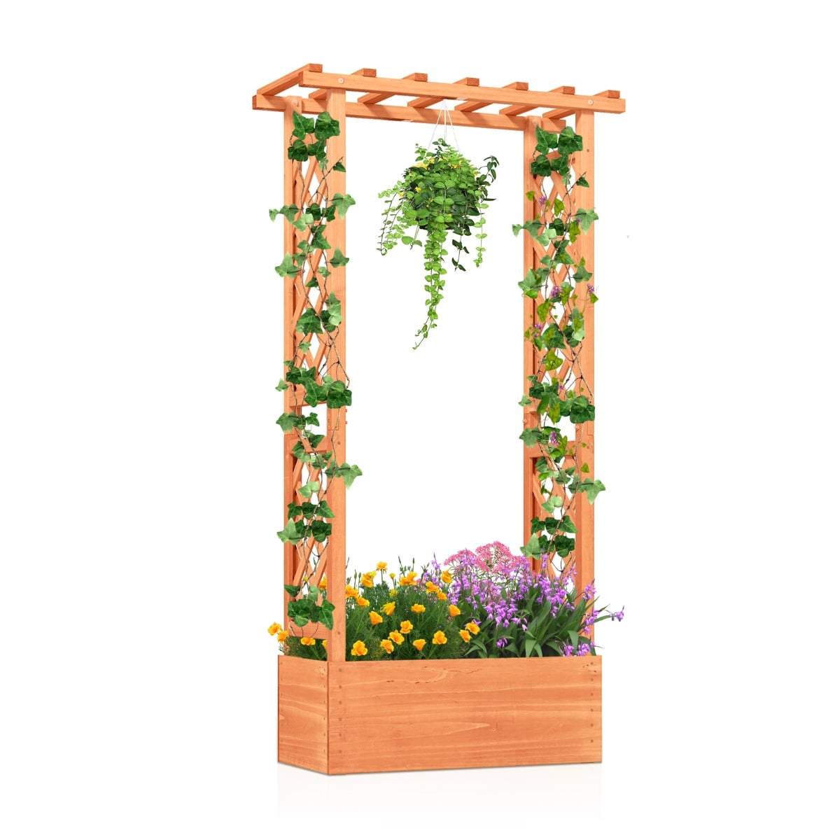 Træplantekasse med espalier og hængende tag