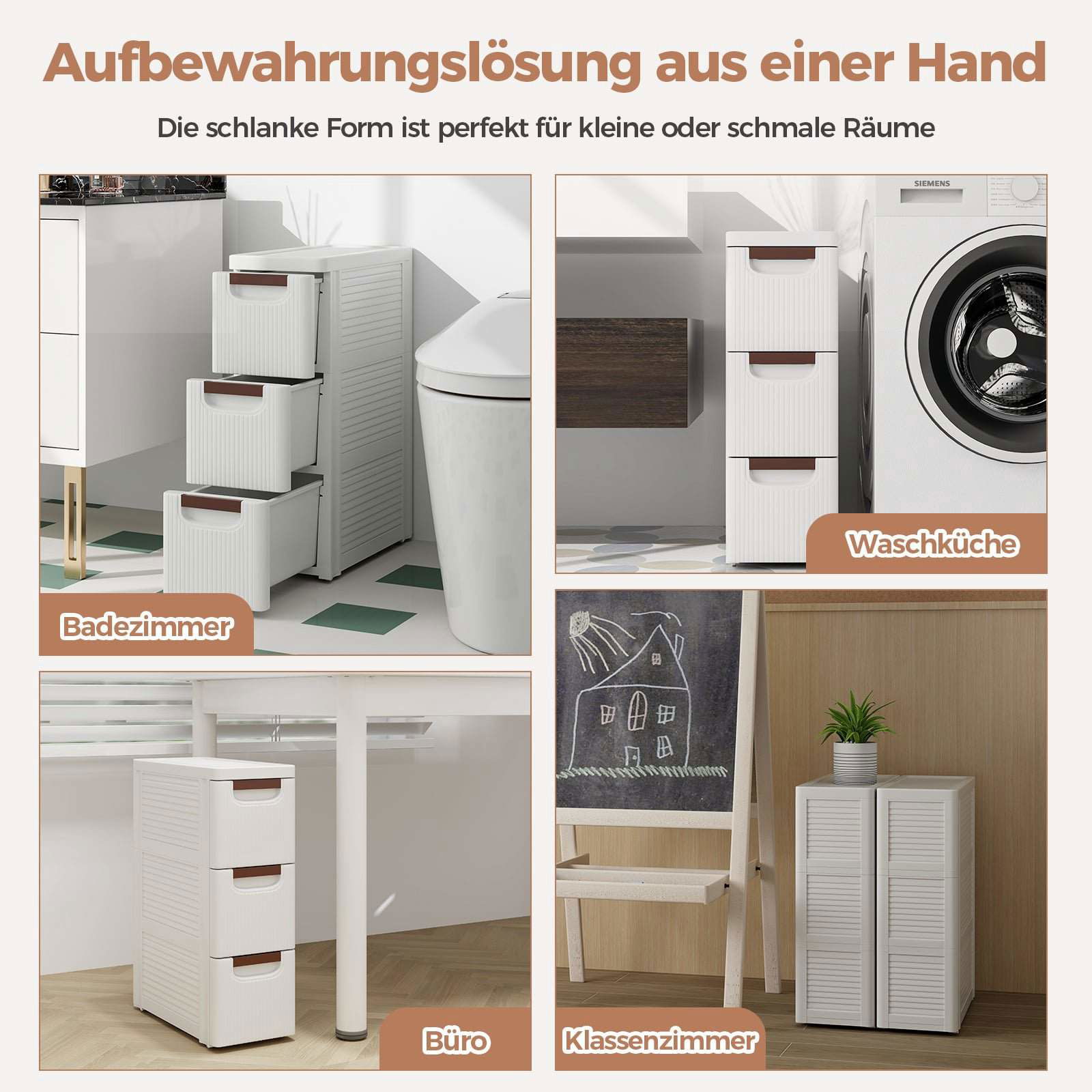 Smal rullande förvaringsvagn – 3 lådor, vit, enkel mobilitet | Hem & Hobby | Pryloteket