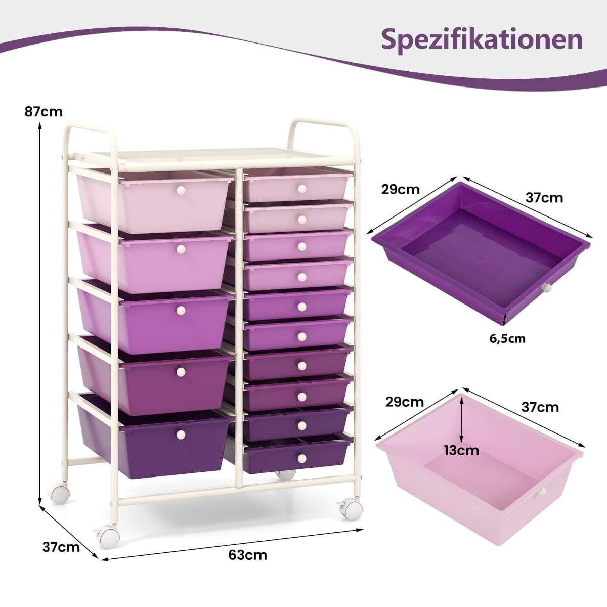 Förvaringsvagn för badrum med 15 stapelbara lådor – Lila | Hem & Hobby | Pryloteket