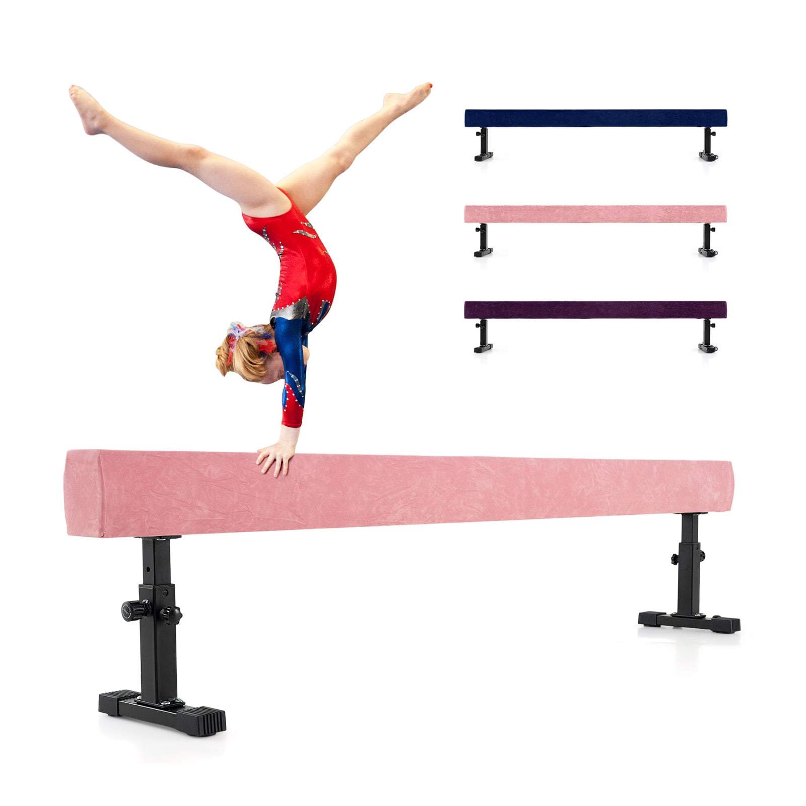 Justerbar gymnastikbjælke – 226 cm, lyserød, 3 højder