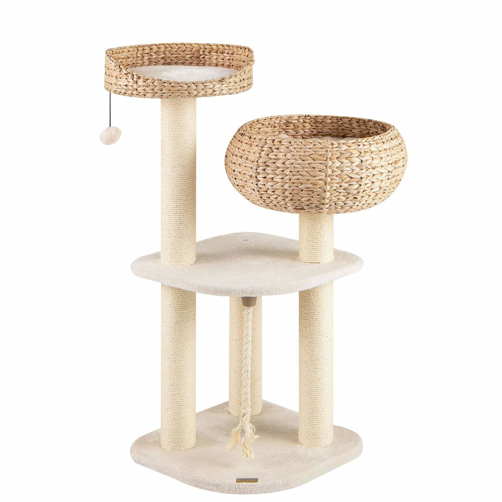 Kradsetræ med sisalstolper og hyggelig seng – 104 cm, beige