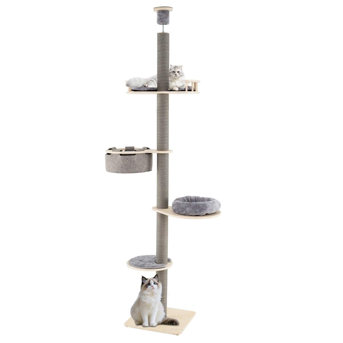 Justerbart kradsetræ med hængekøje og loftshøjde – grå