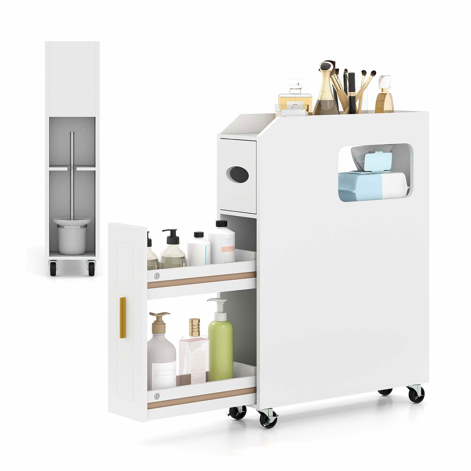 Smalt badrumsskåp med låda och näsdukslåda, vit | Hem & Hobby | Pryloteket