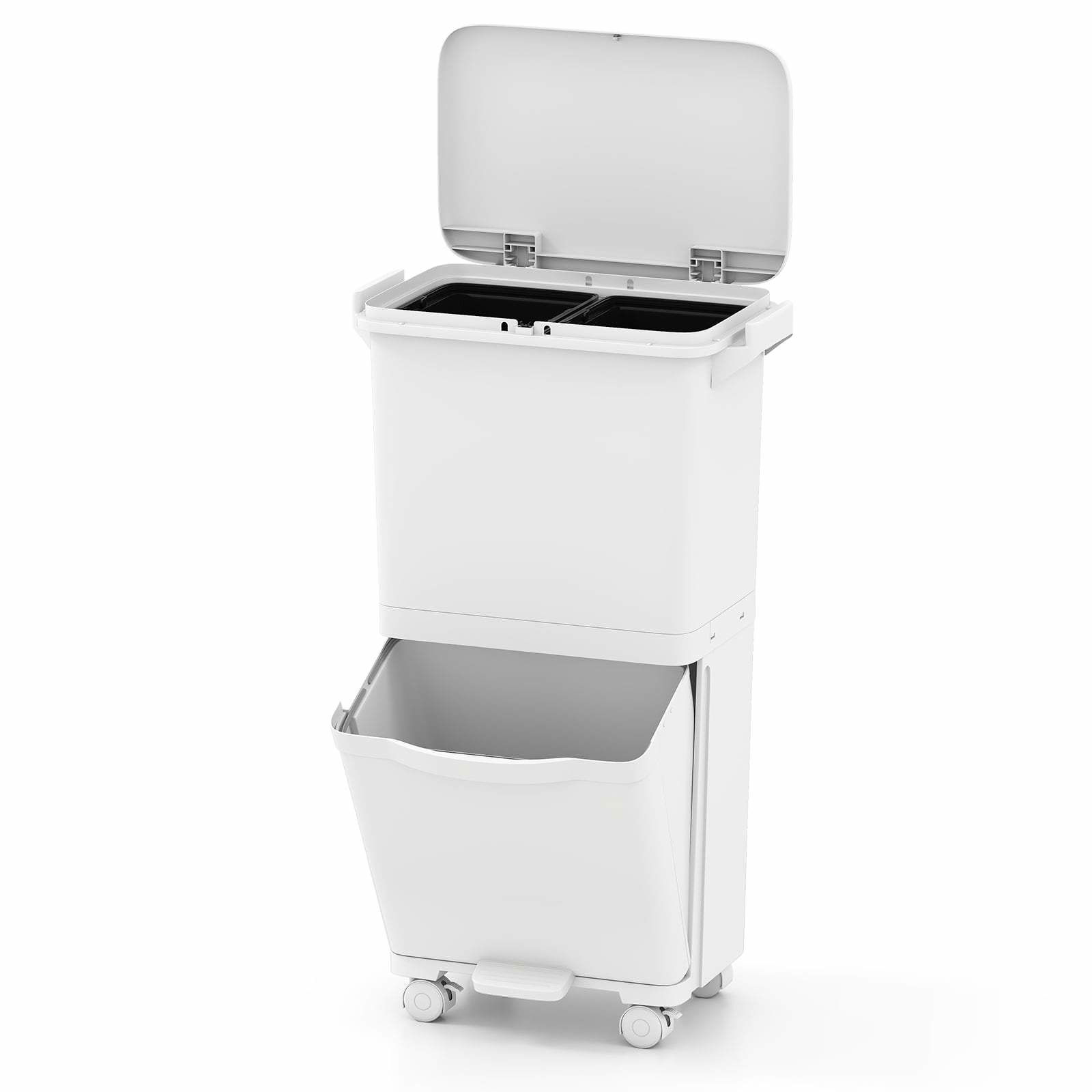 36L skraldespand med 2 aftagelige beholdere og hjul, hvid