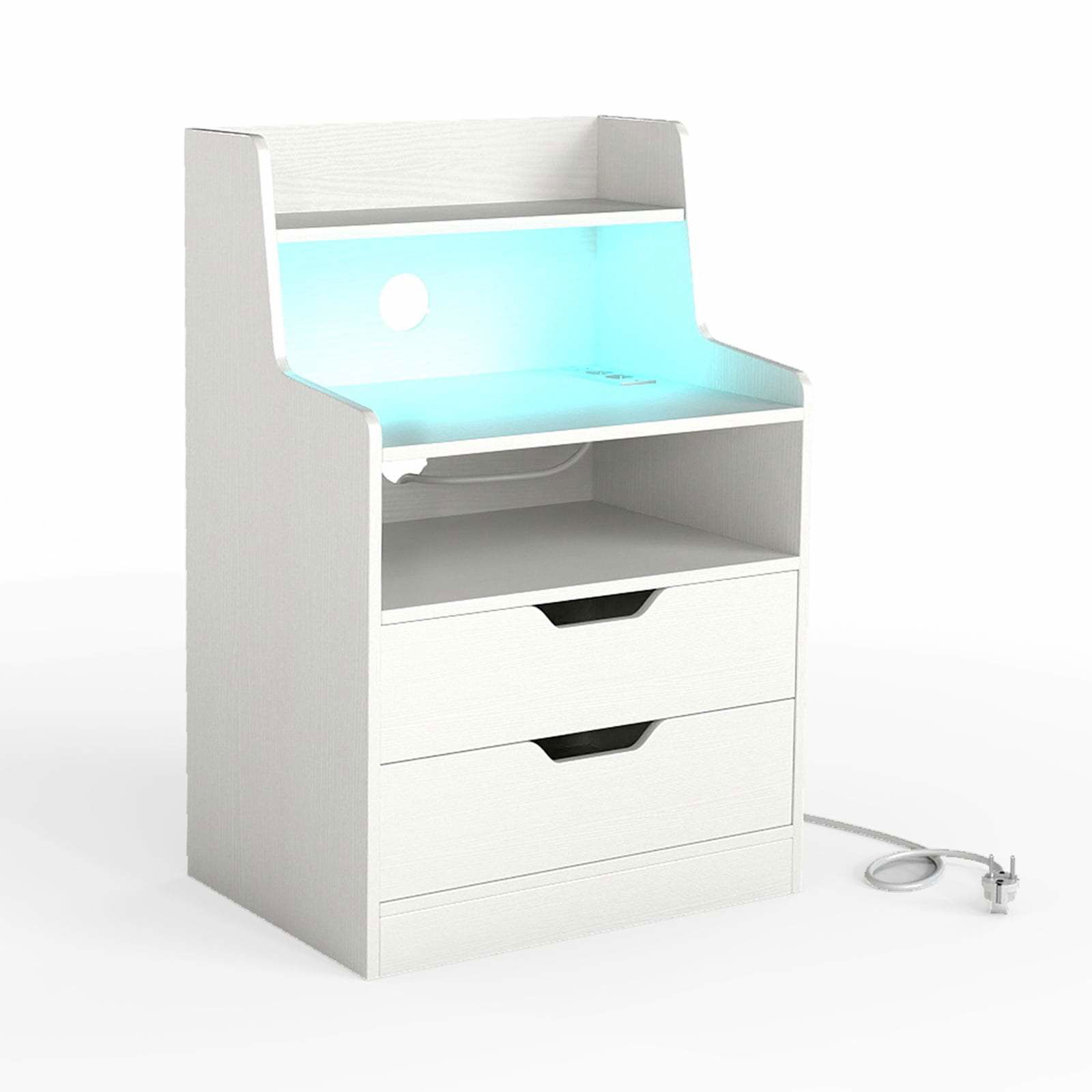 LED-nattbord med laddningsstation och förvaringslådor | Hem & Hobby | Pryloteket