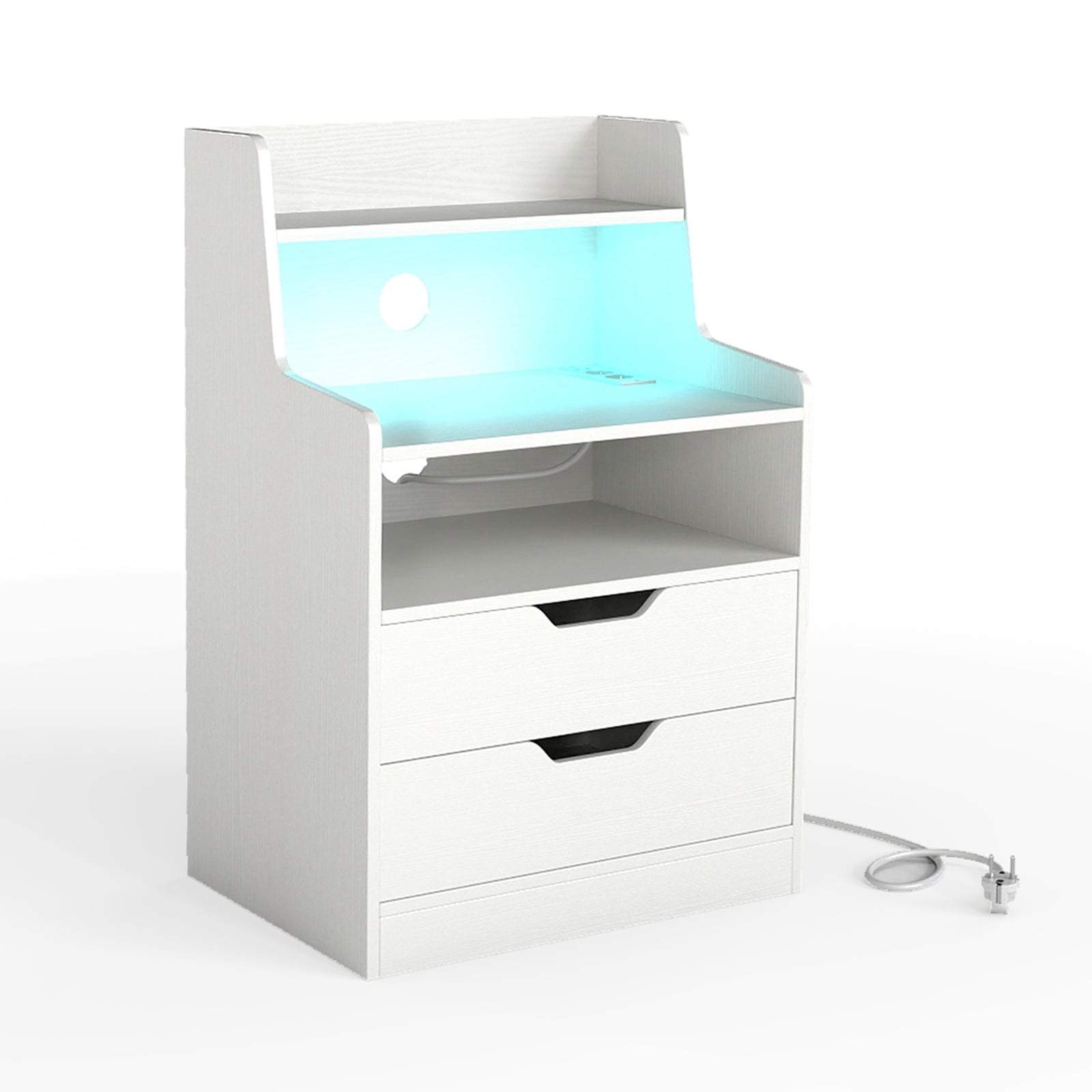 LED-natbord med ladestation og opbevaringsskuffer