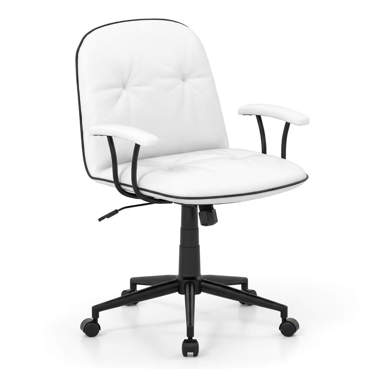 Ergonomisk kontorstol i kunstlæder med polstrede armlæn, hvid