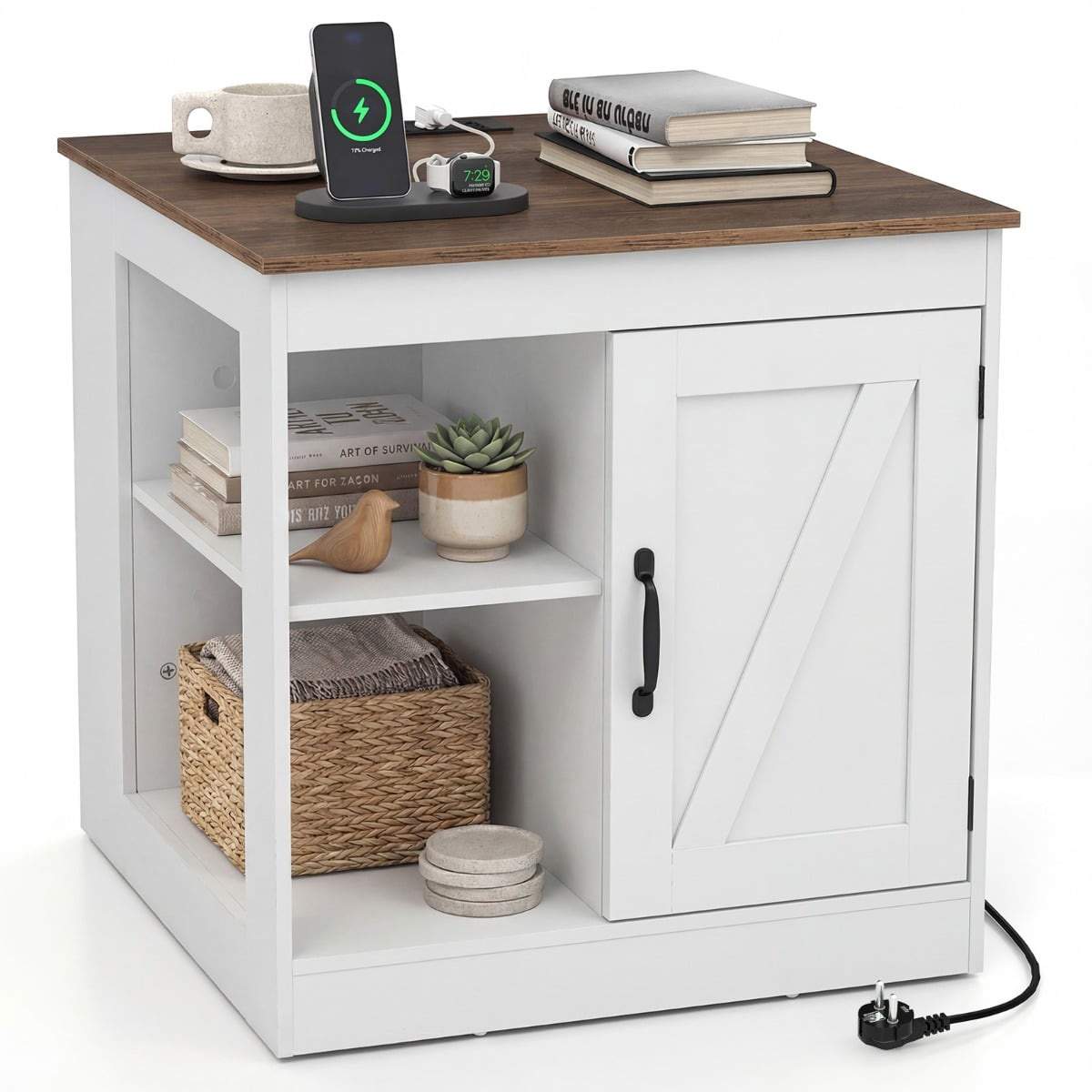 Farmhouse-natbord med ladestation og justerbar hylde