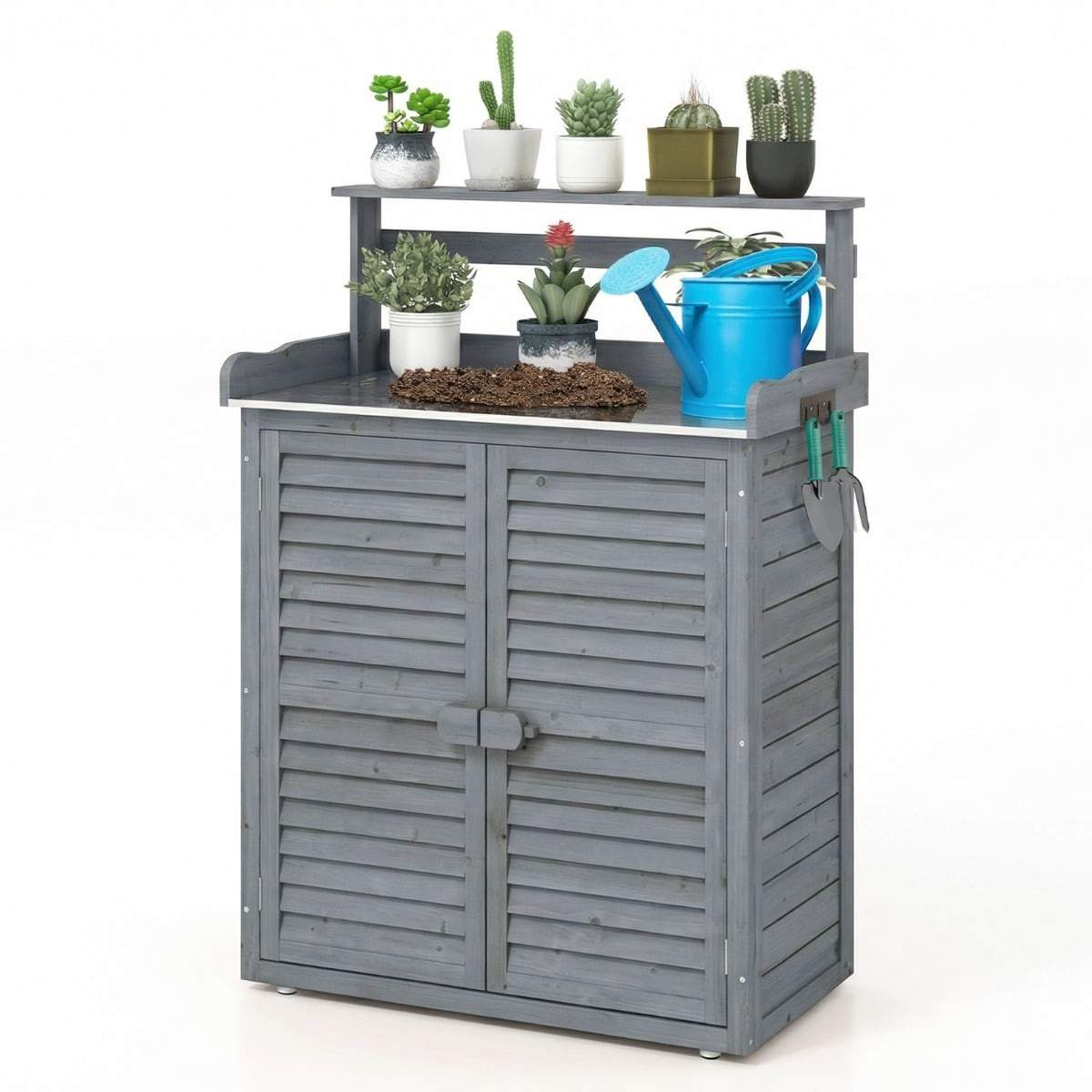 Utomhusplanteringsbänk med zinkskiva och förvaringshyllor | Hem & Hobby | Pryloteket