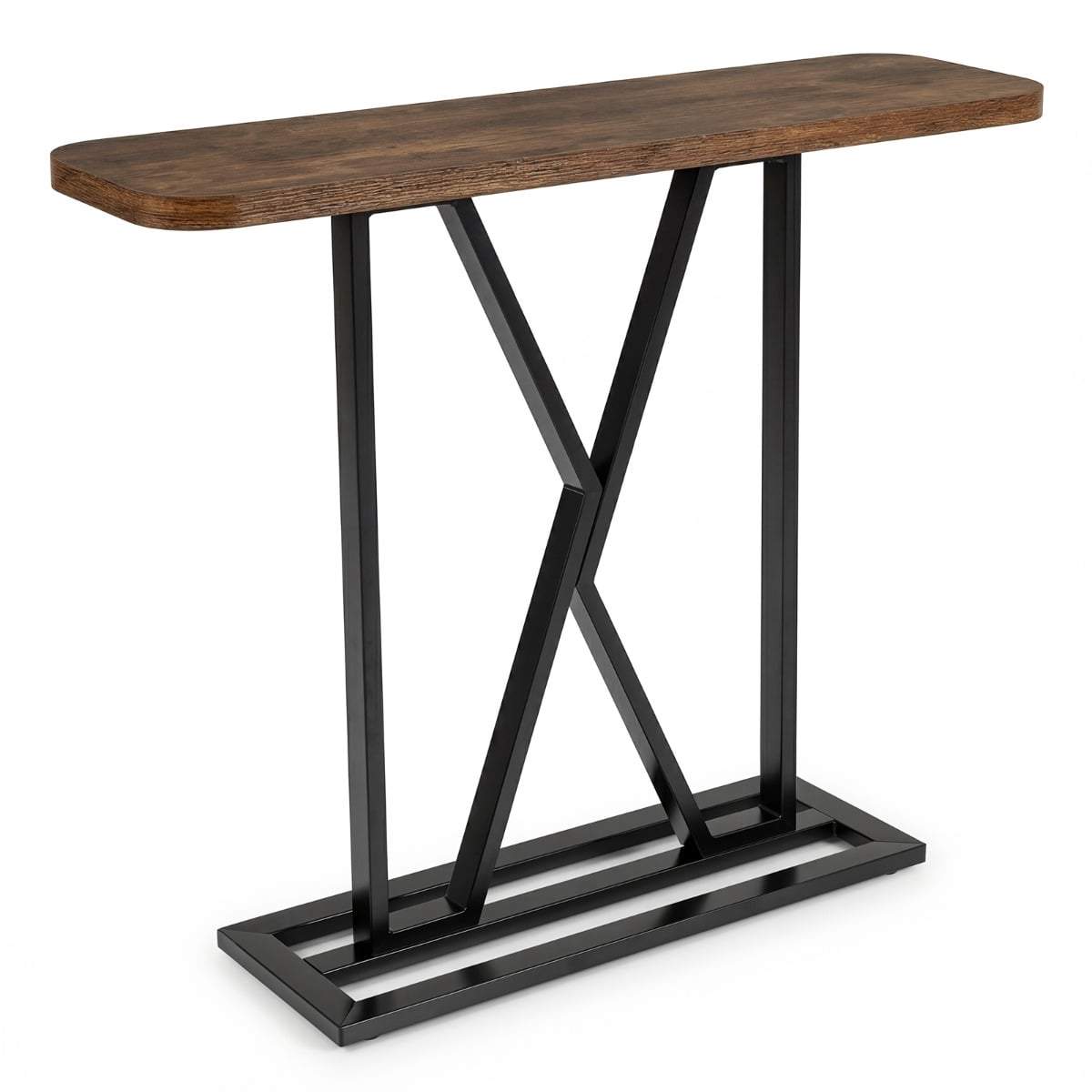 Konsolbord med geometrisk metalramme, rustik brun