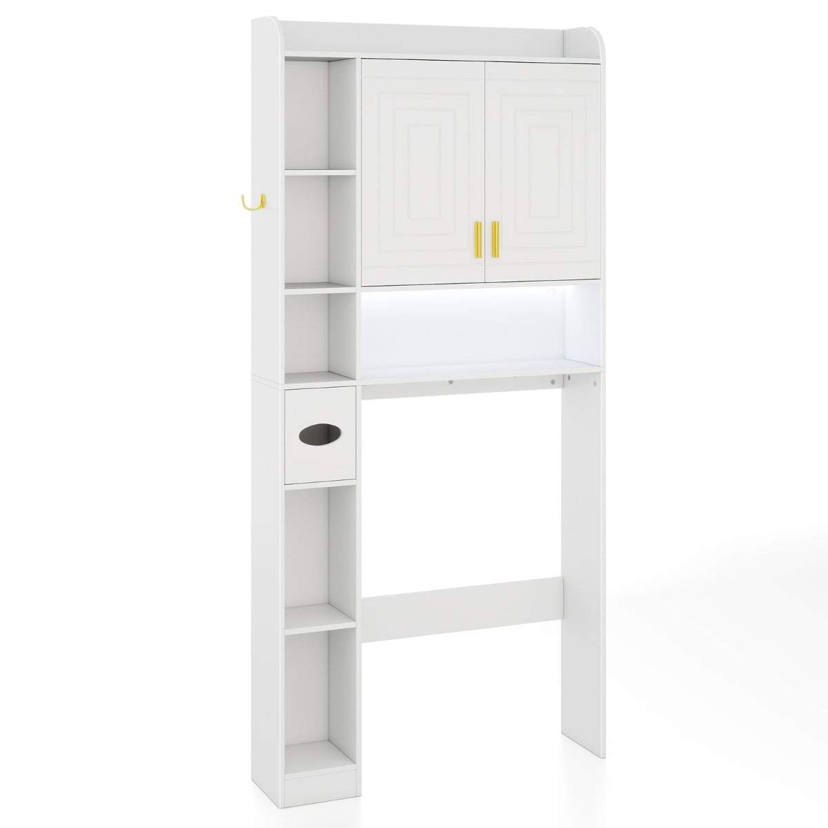 Badeværelsesskab over toilettet med LED-lys og opbevaring