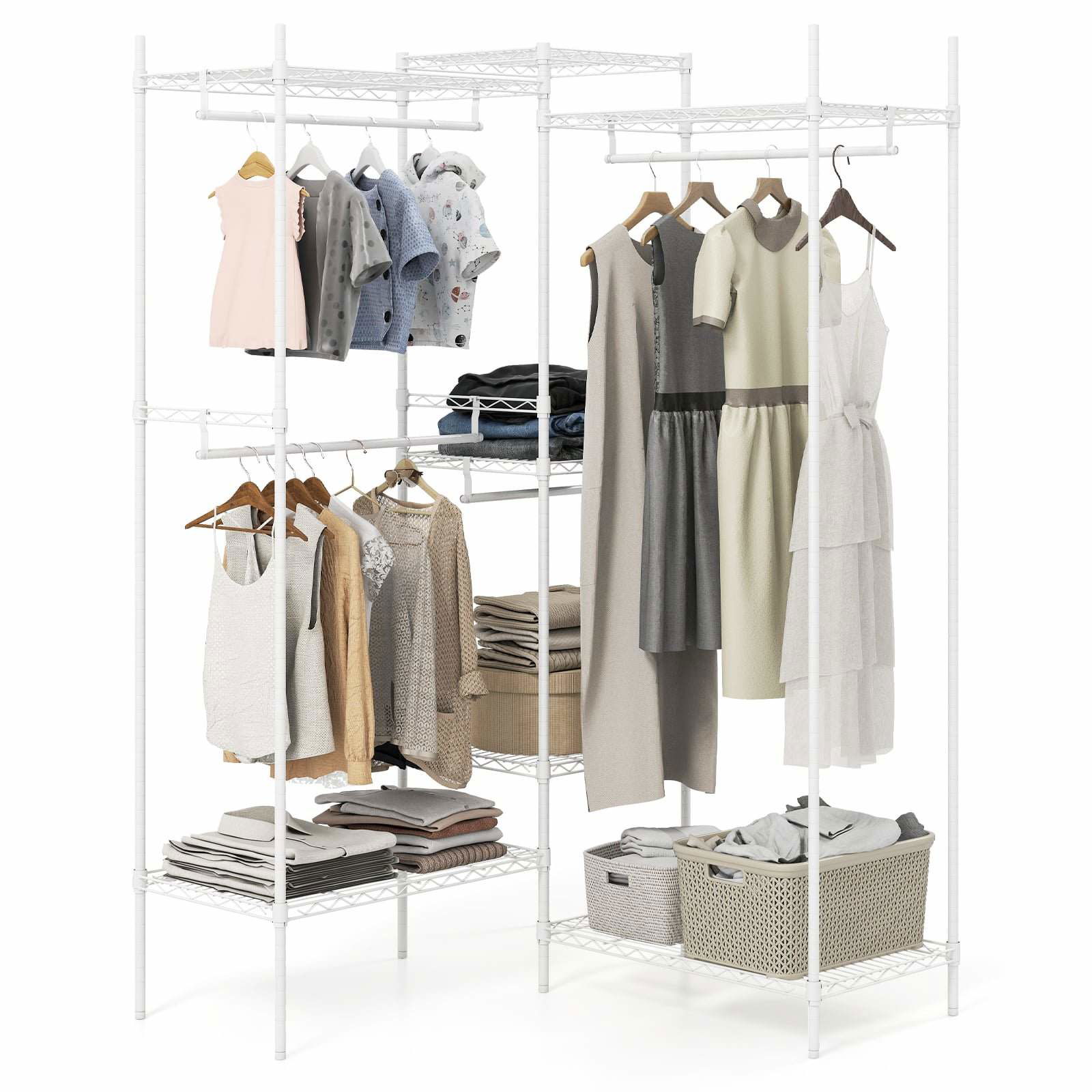 Bærbar garderobe med justerbare hylder og L-formet mulighed