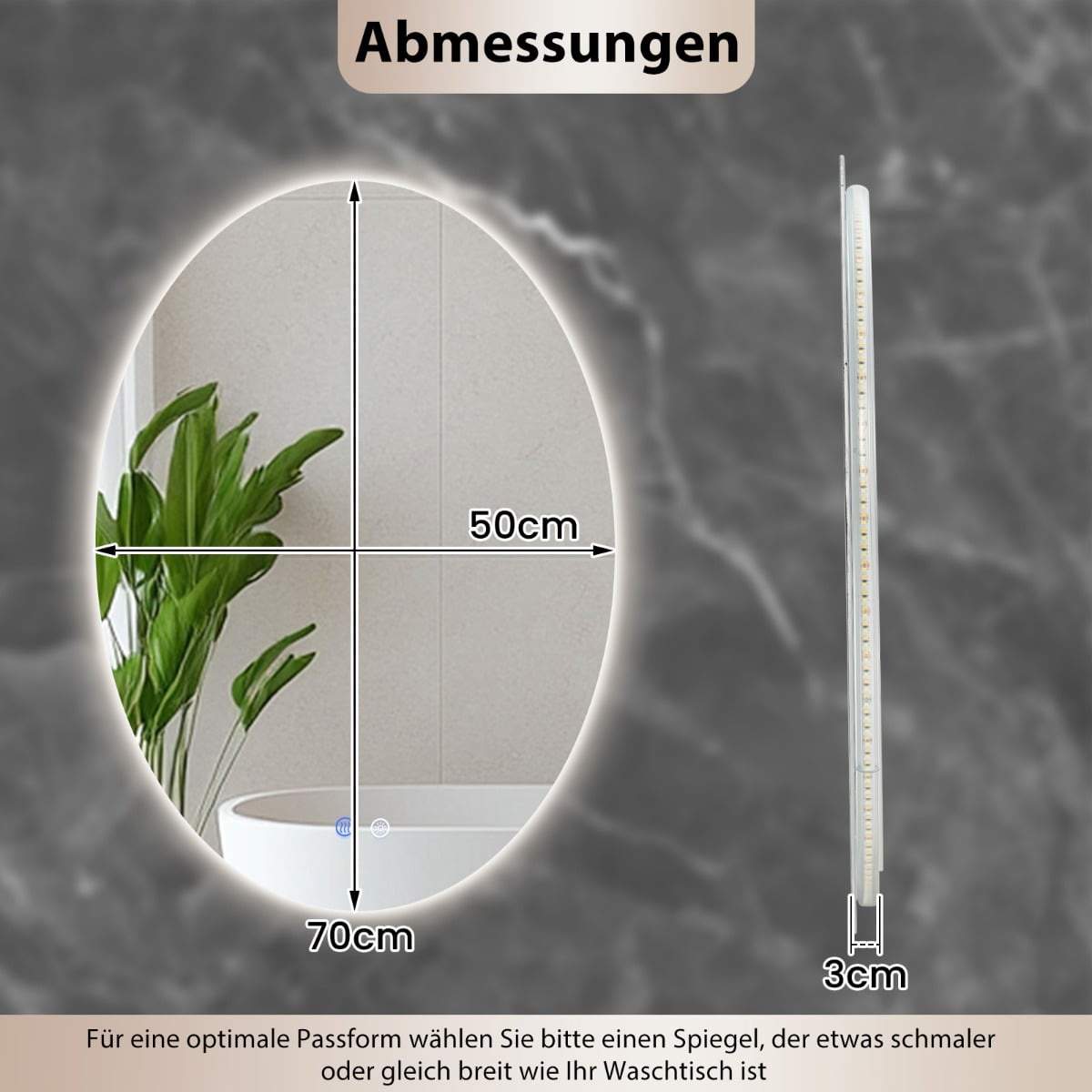 Oval LED-badrumsspegel 70x50 cm, imfri, dimbar | Hem & Hobby | Pryloteket