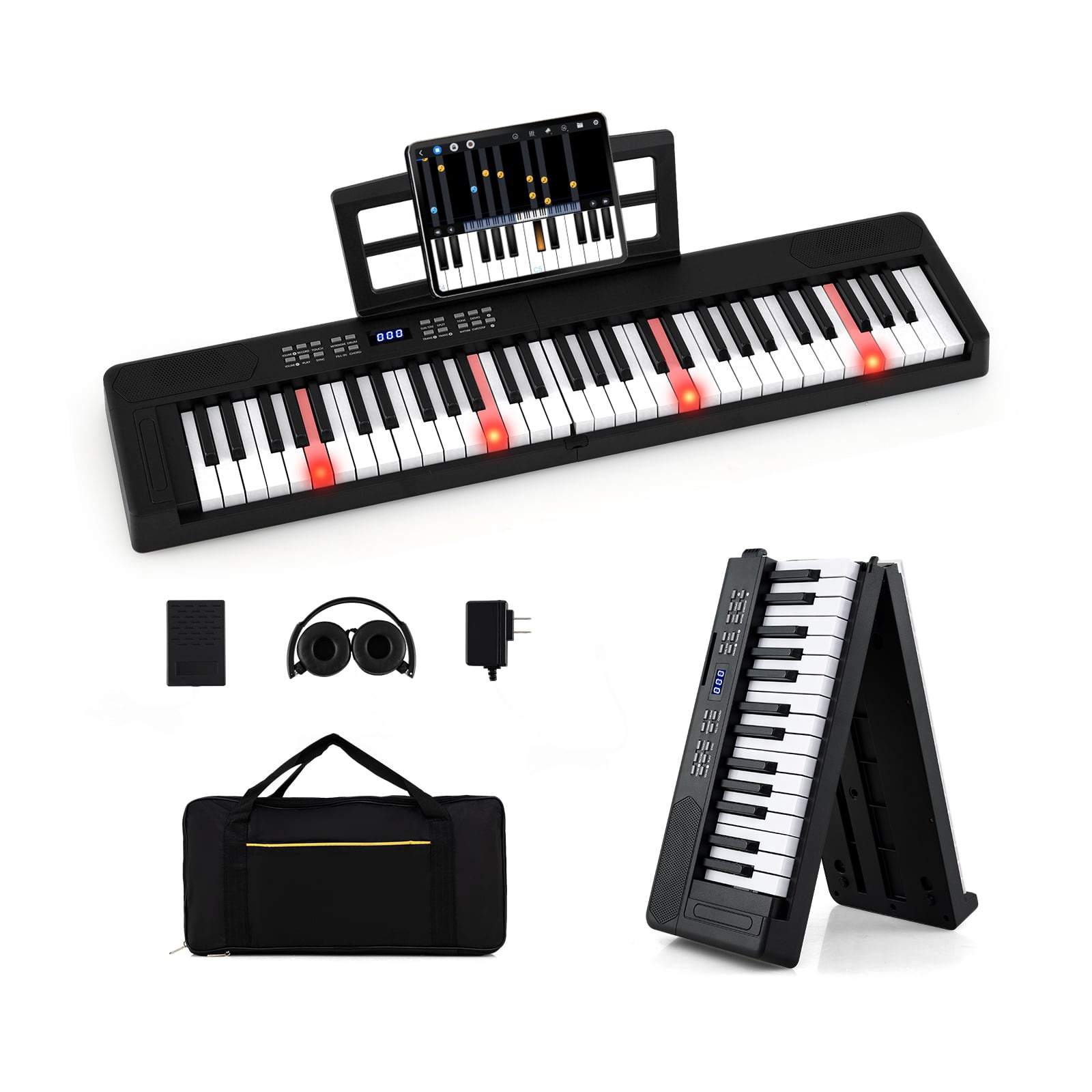 61-tangenters foldbart klaverkeyboard med MIDI og dobbelttilstand