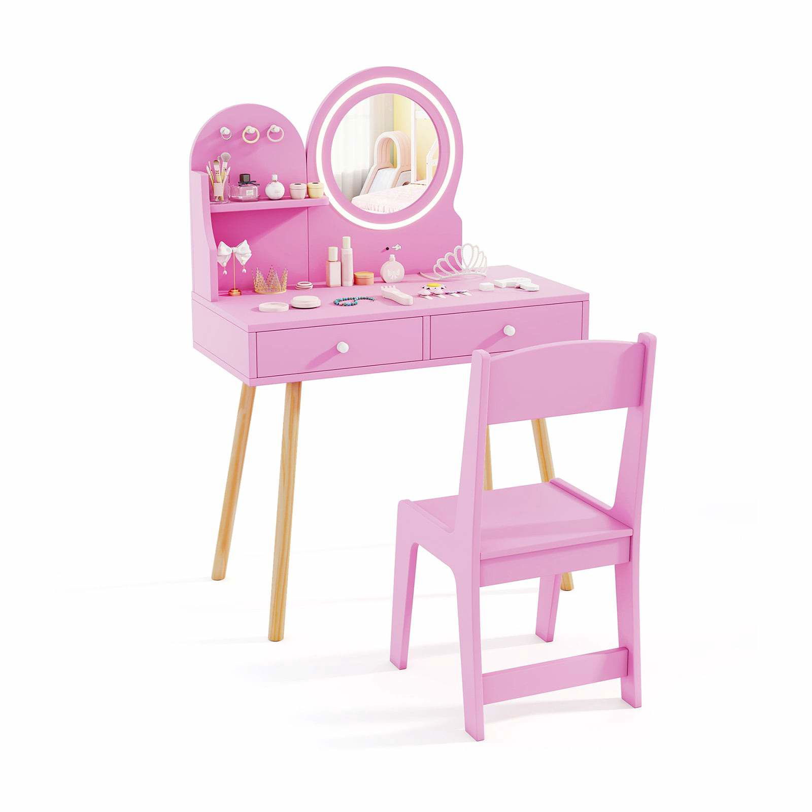 Barnmöbelset med lysande spegel – Rosa prinsesstema | Hem & Hobby | Pryloteket