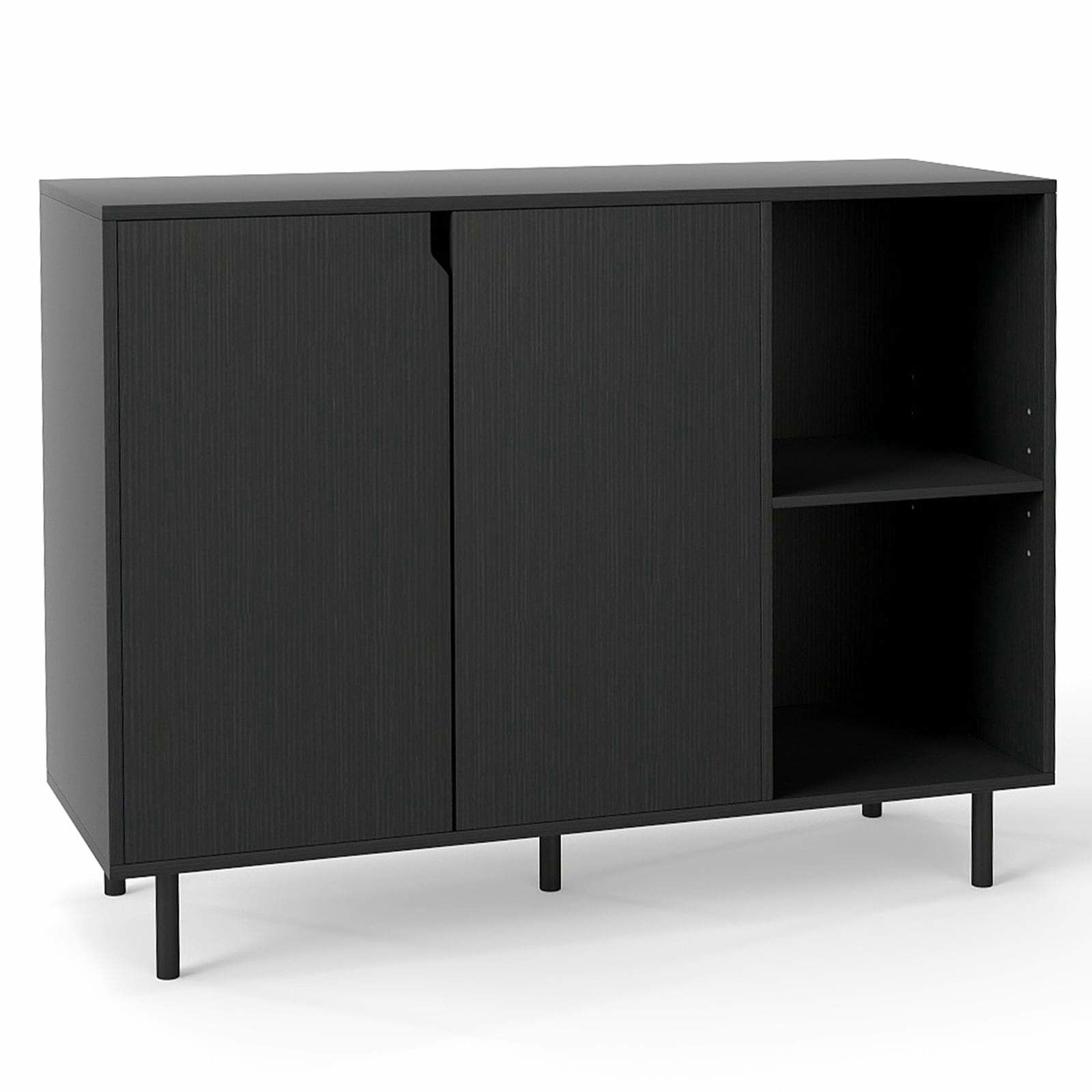 Sort træskænk – justerbare hylder, 4 rum