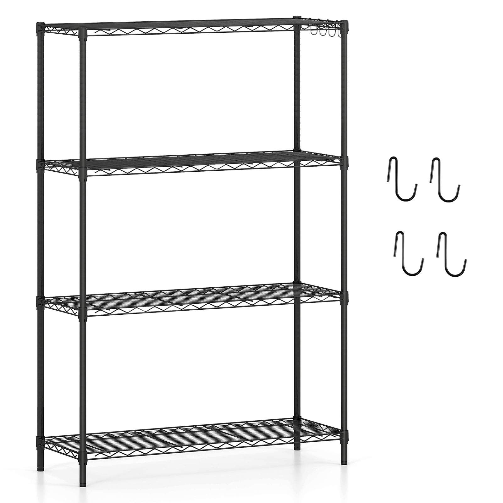 4-lags metalhylde med justerbare hylder og kroge