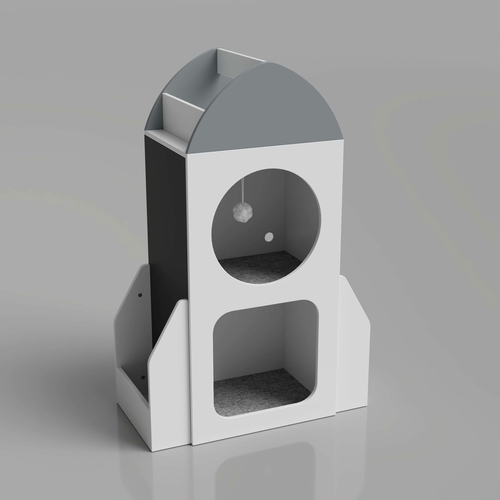 Raket-tema børnebogreol med tavler – 3-lags opbevaring