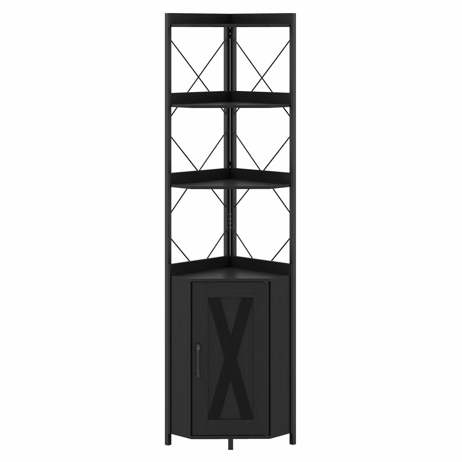 Hjørnebogreol med opbevaring – 5-lags, sort, 180 cm