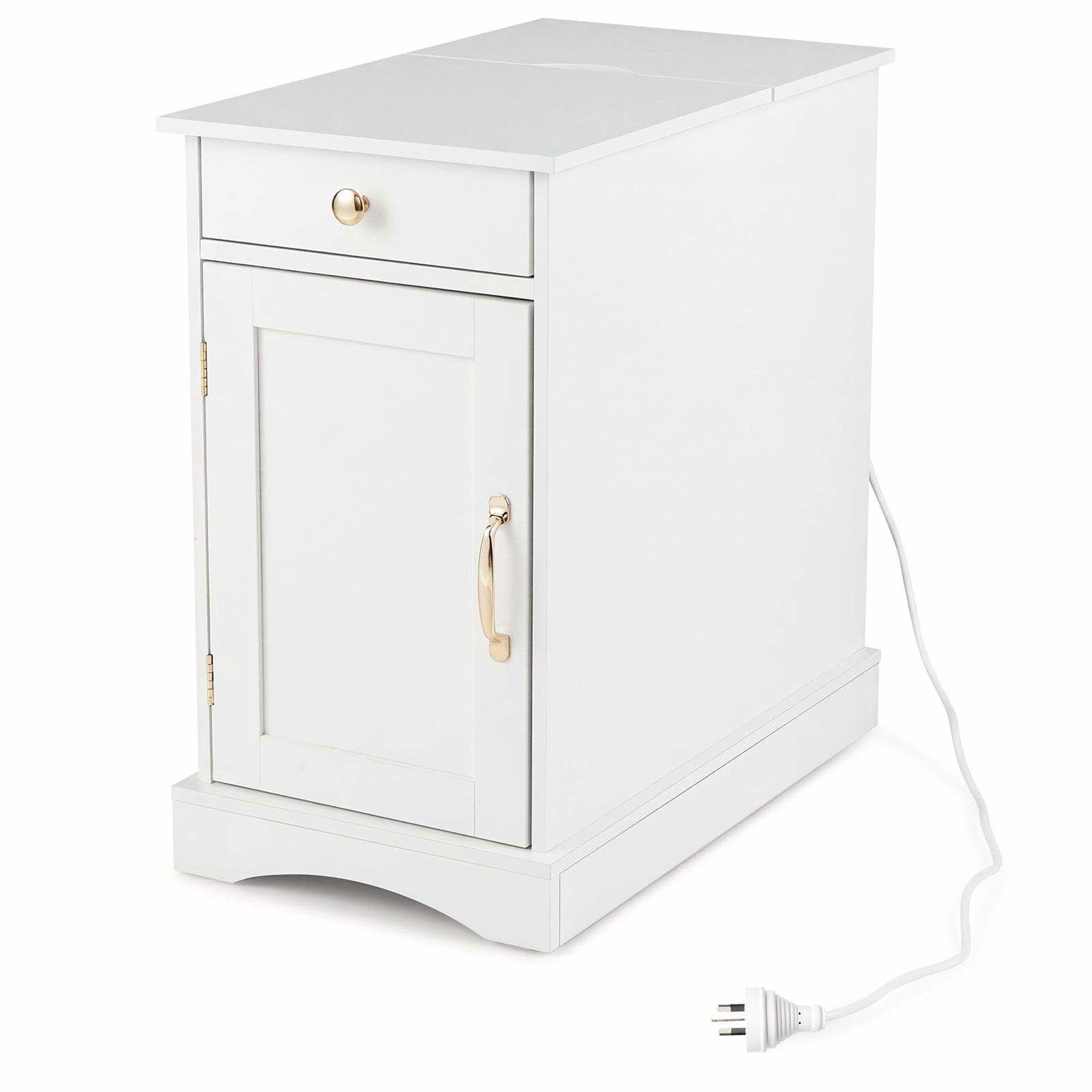 Natbord med ladestation – justerbar hylde, hvid