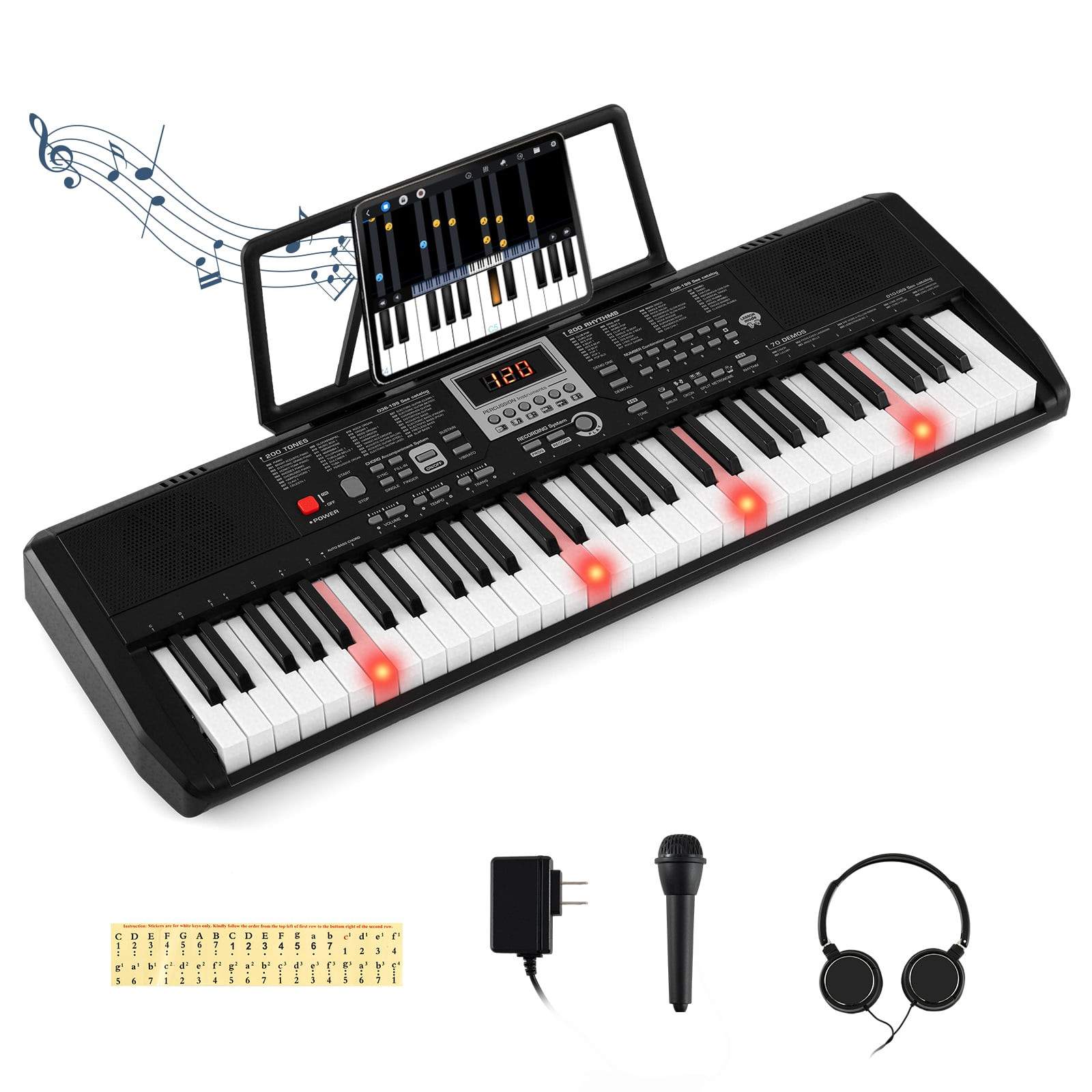 Bærbart keyboard med 61 tangenter, 200 rytmer og lyde, sort