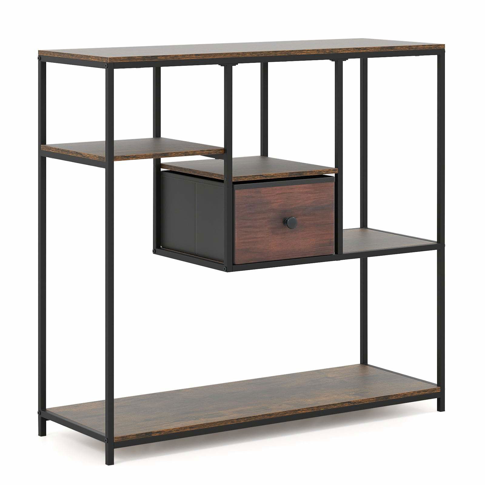 Industrielt konsolbord med opbevaring – brun, metal og træ