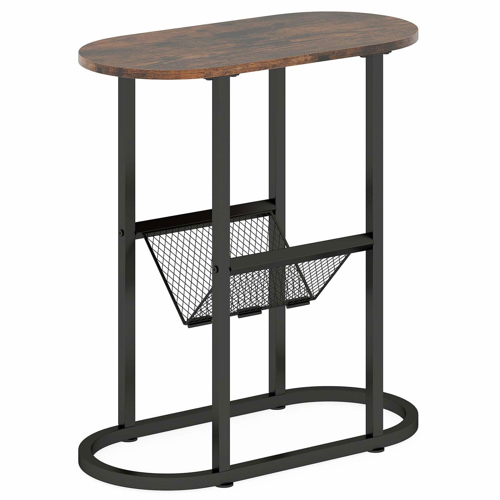 Pladsbesparende ovalt sidebord med magasinholder