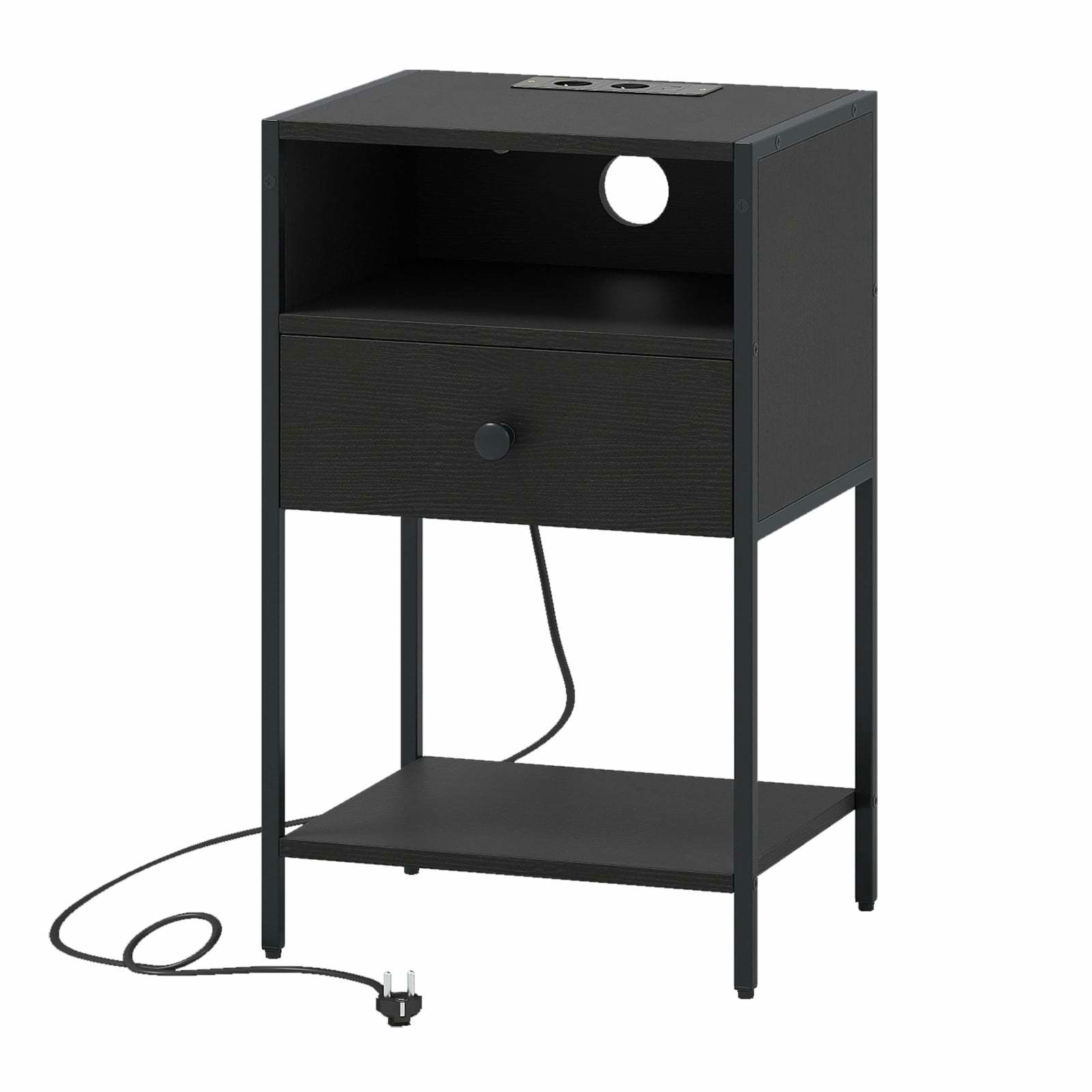 Industrielt natbord med ladestation – sort, kompakt design