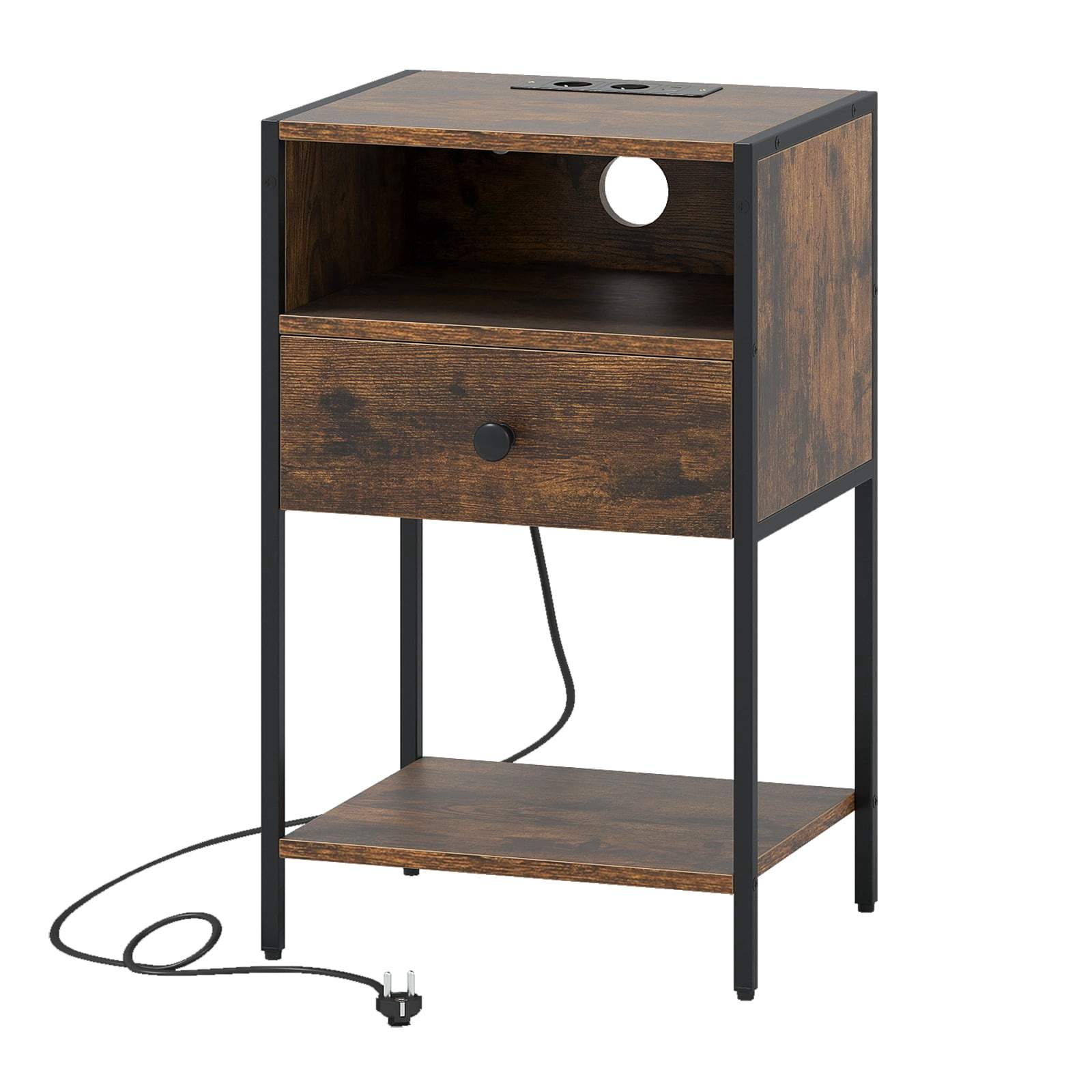 Nattduksbord med laddningsstation – Rustikt brunt, USB och typ-C | Hem & Hobby | Pryloteket