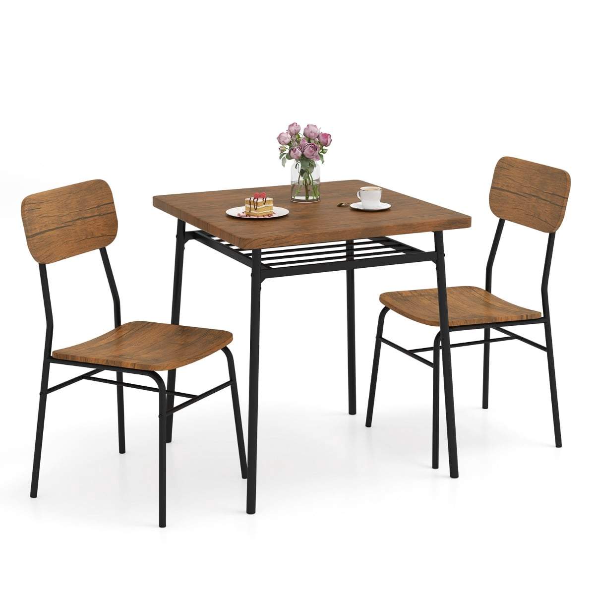 Pladsbesparende spisesæt til 2 personer med opbevaringshylde