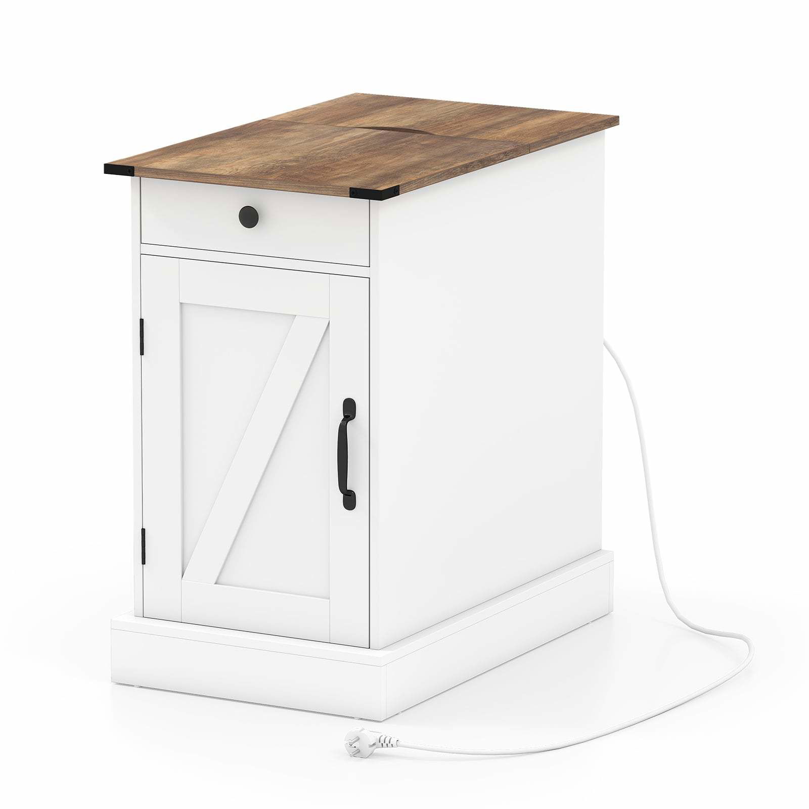 Hvidt natbord med ladestation og opbevaring