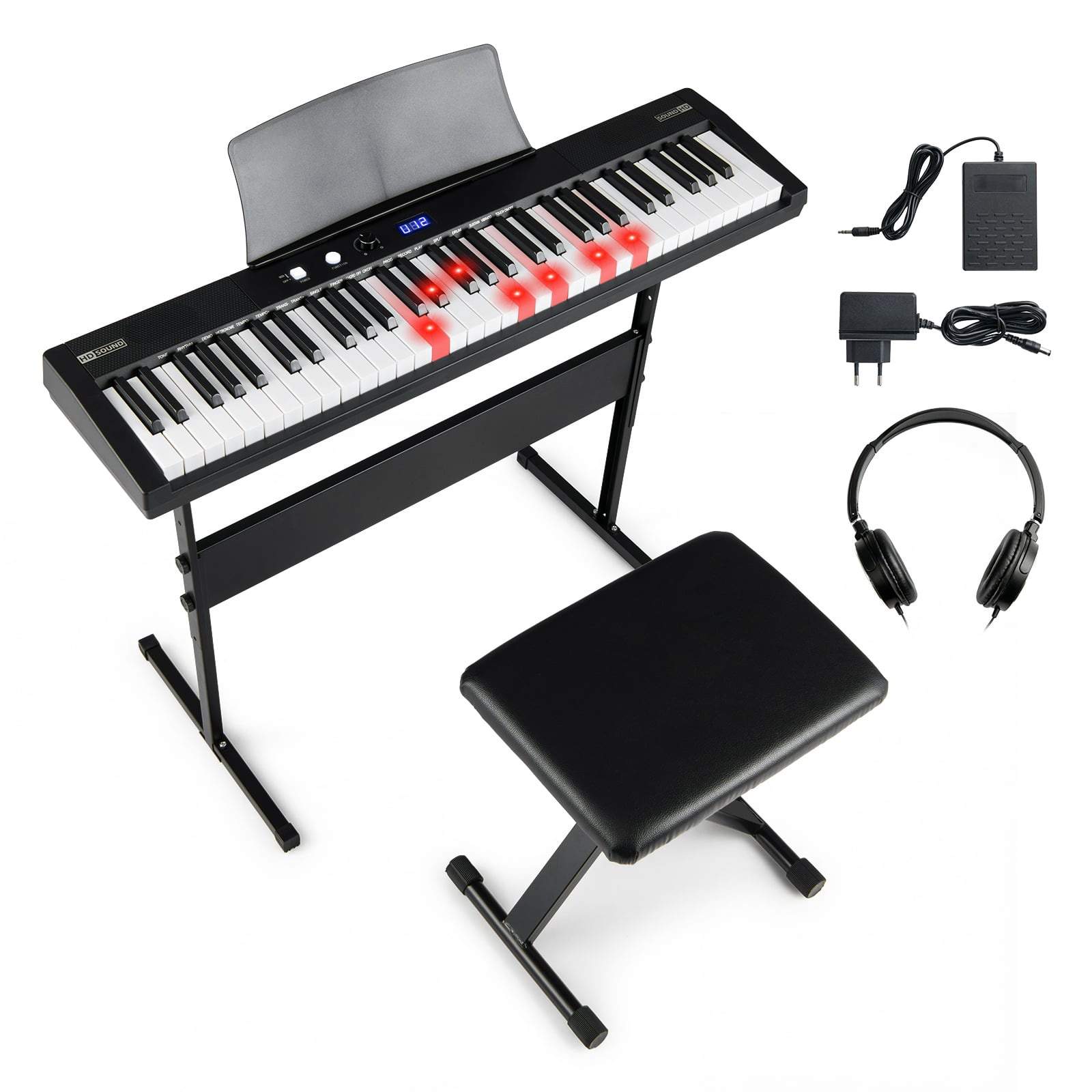 Elektronisk keyboardsæt med 61 tangenter og justerbar stativ