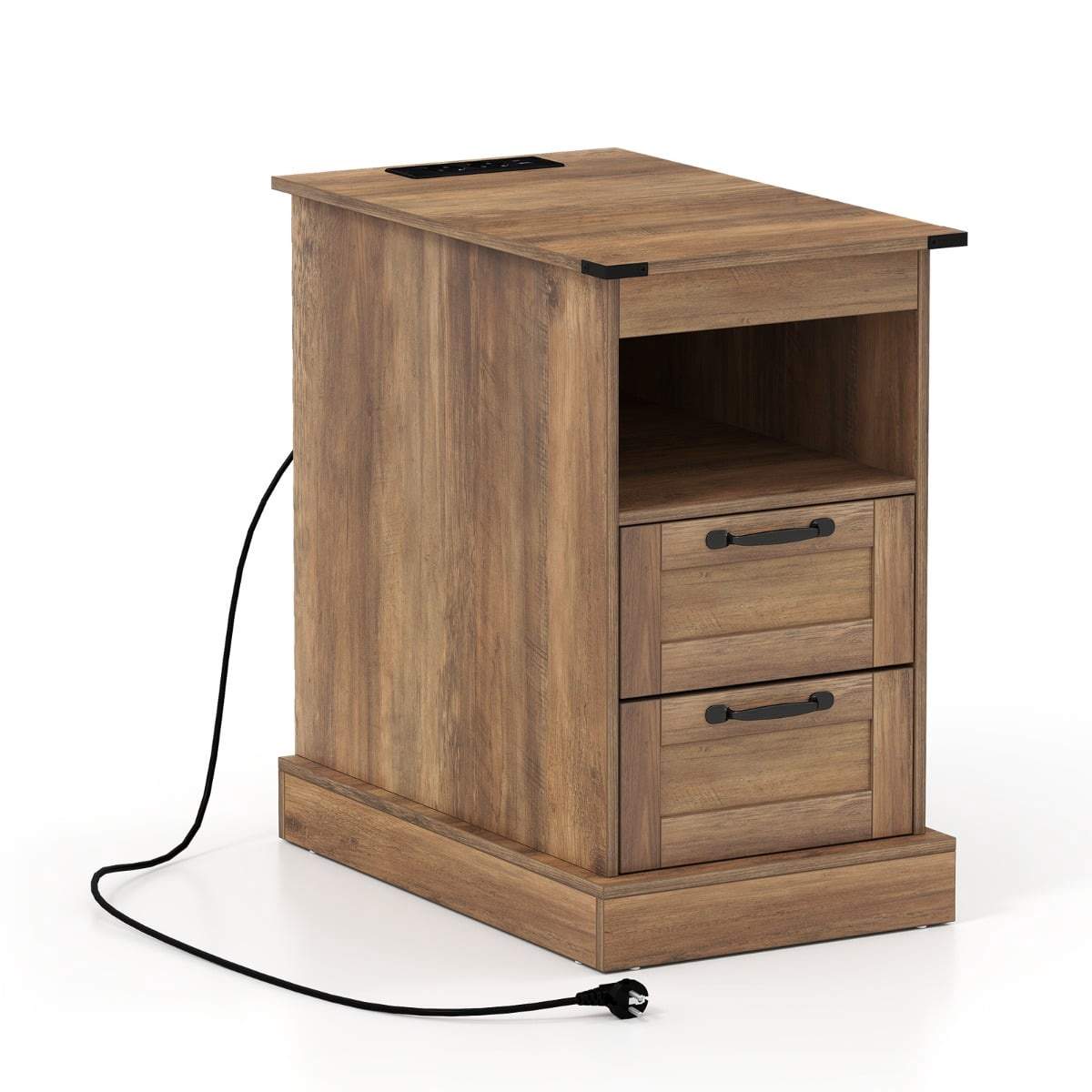 Natbord med ladestation – Rustik brun, 2 skuffer