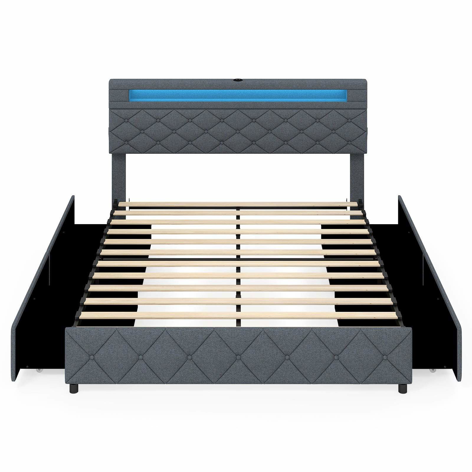 Polstret sengestel 160x200 cm med LED og USB-porte