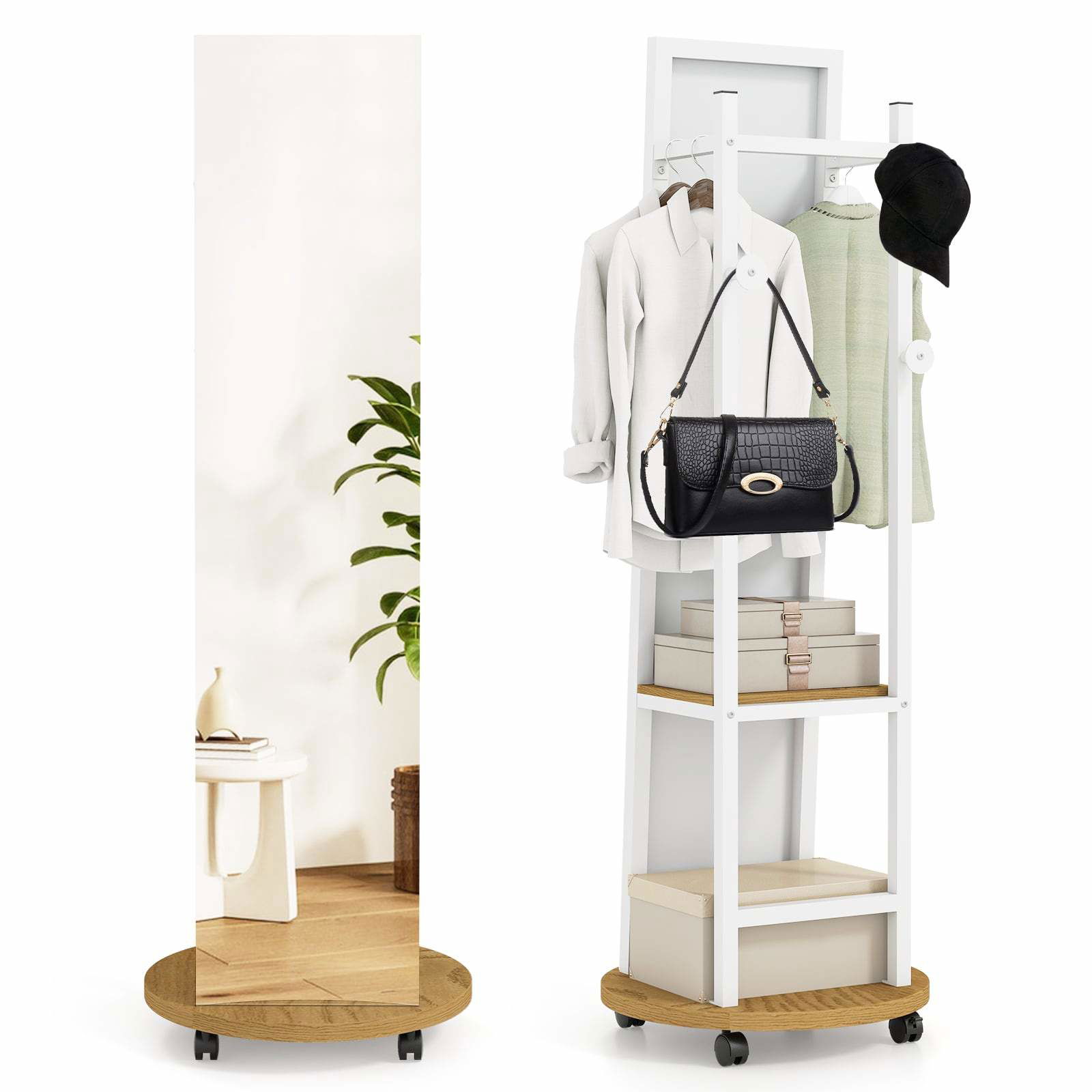 Hellängds spegelgarderobsstativ med krokar och hyllor | Hem & Hobby | Pryloteket