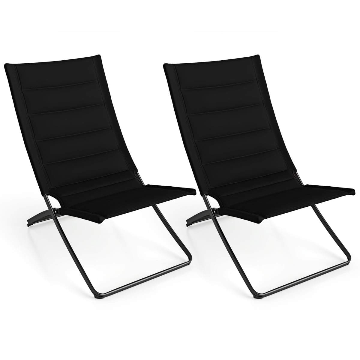 Sammenklappelige strandstole sæt med 2 – Polstret, Bærbar, Sort