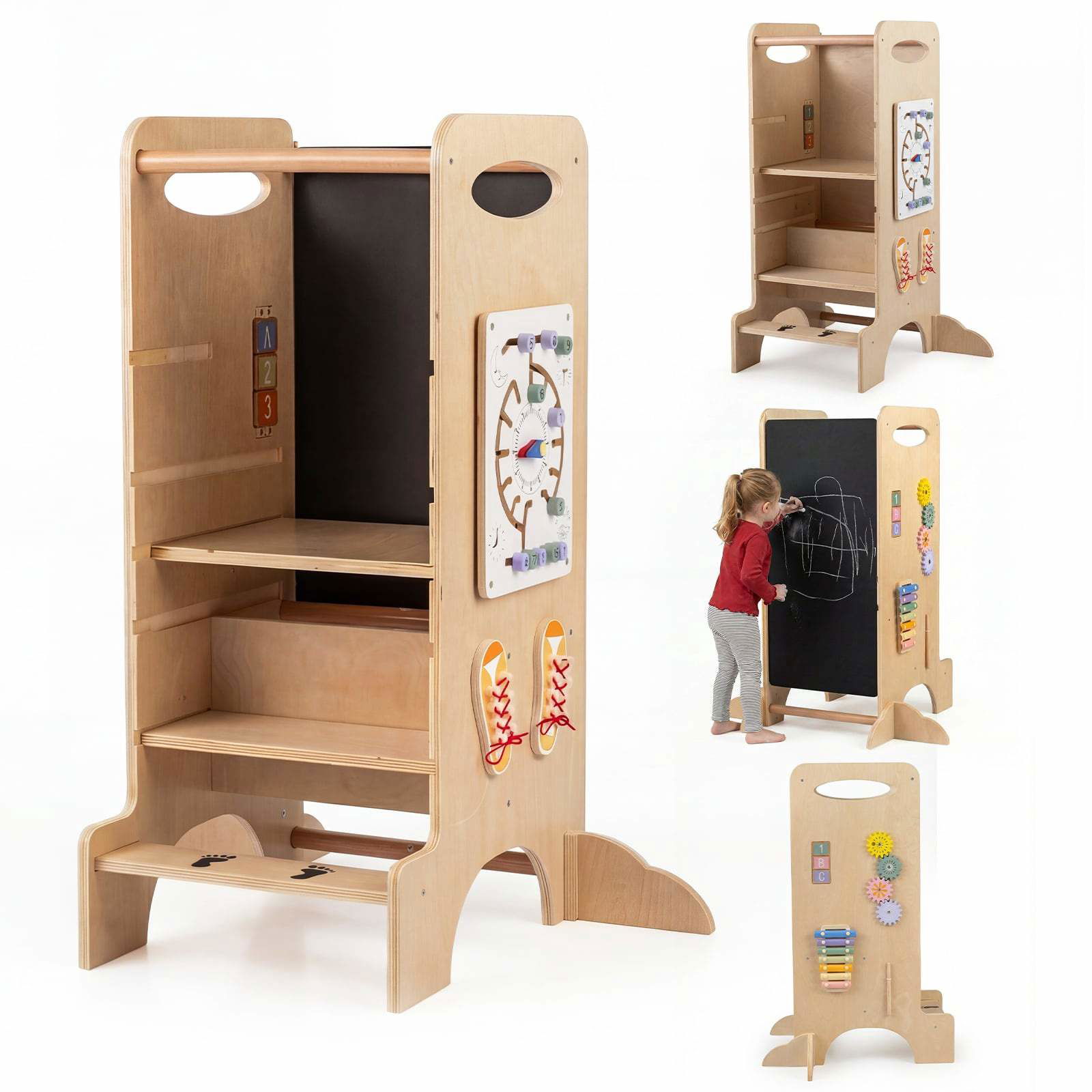 Montessori Learning Tower – Justerbar höjd och svarta tavla | Hem & Hobby | Pryloteket